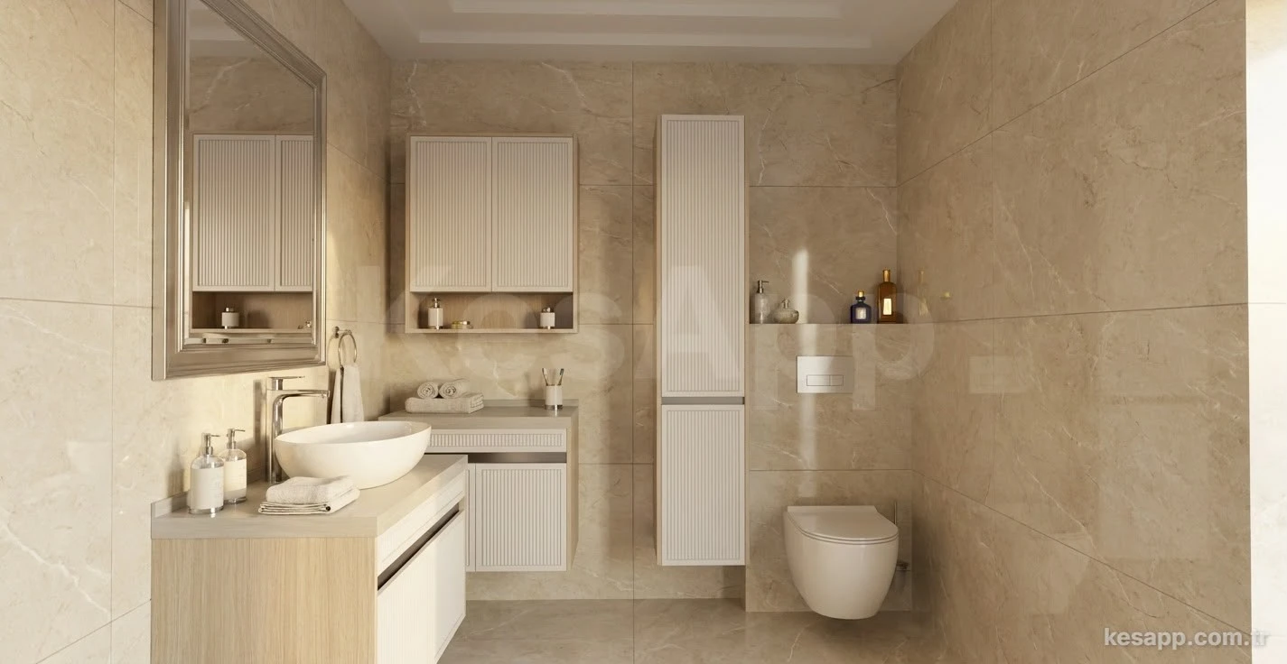 Doğal tonlarda banyo
